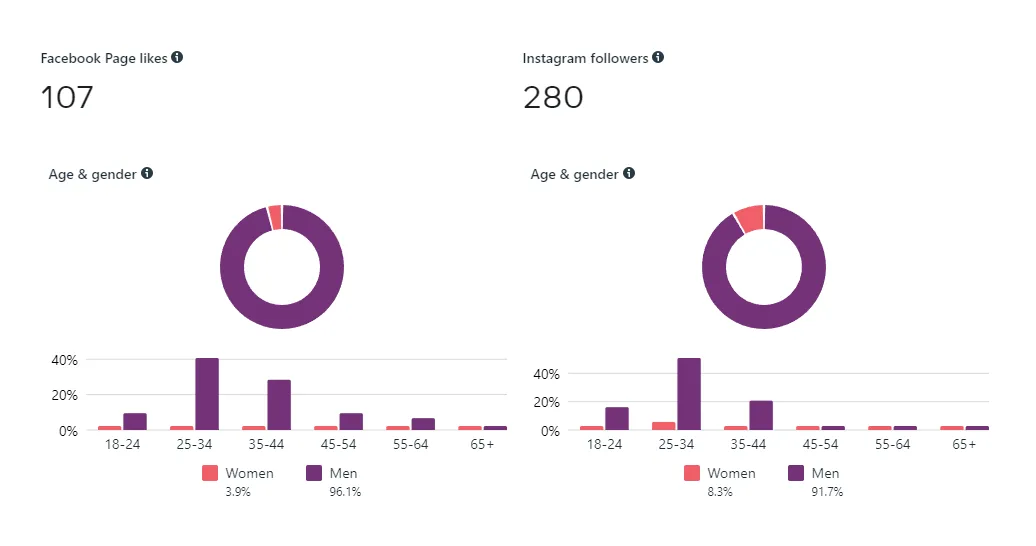 Facebook and Instagram followers by age and gender